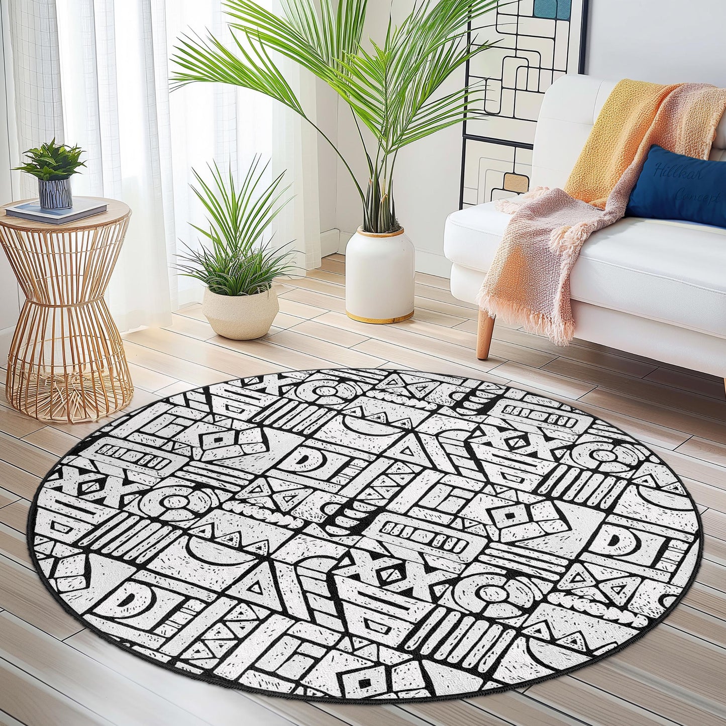 Geometric Pattern Round Area Rug, Modern Circular Rug for Living Room, Stylish Home Decor, Unique Round Floor Mat