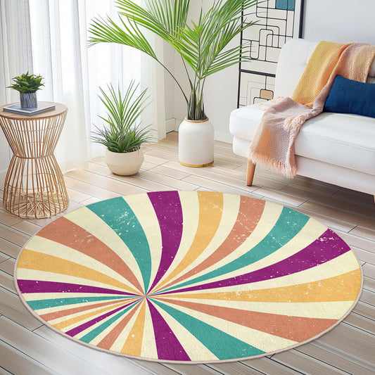 Colorful Circular Area Rug, Retro Swirl Design, Round Carpet for Living Room, Bedroom Dcor, Home Flooring, Cozy Accent Rug