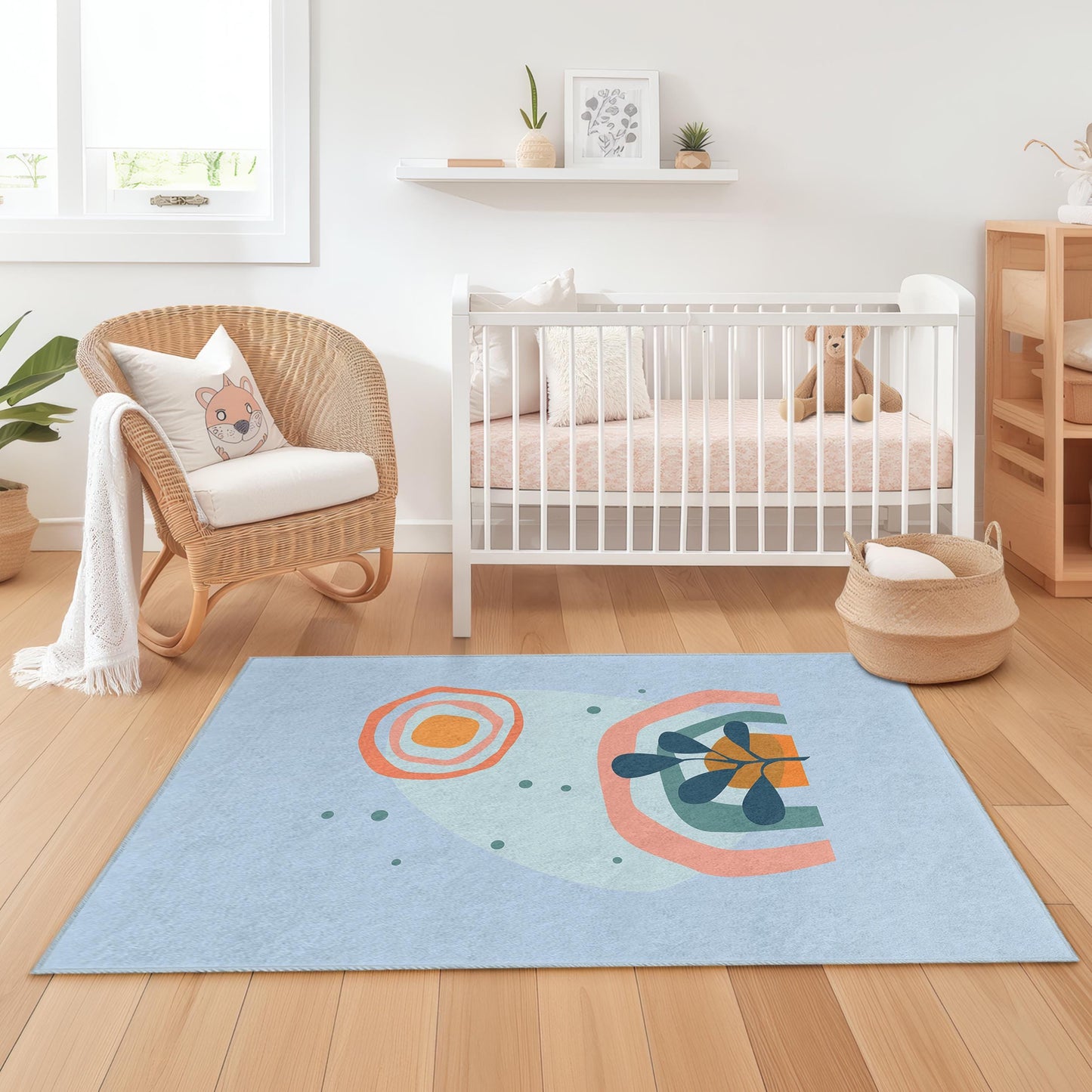Abstract Rainbow Plant Rectangular Kids Area Rug, Colorful Nursery Carpet, Modern Kids Room Decor, Cozy Playroom Mat