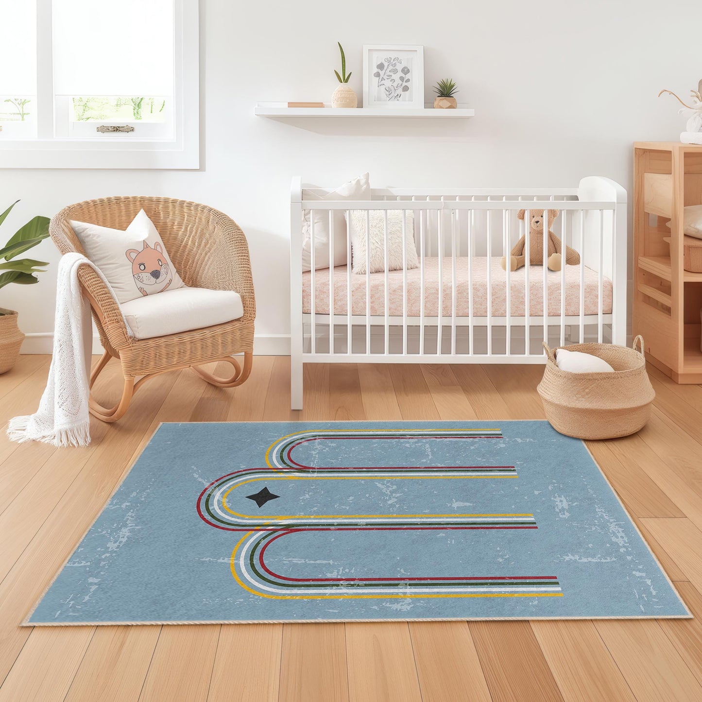 Colorful Arch Design Kids Rectangle Rug, Playroom Carpet, Soft Nursery Rug, Child Room Decor, Fun Geometric Rug