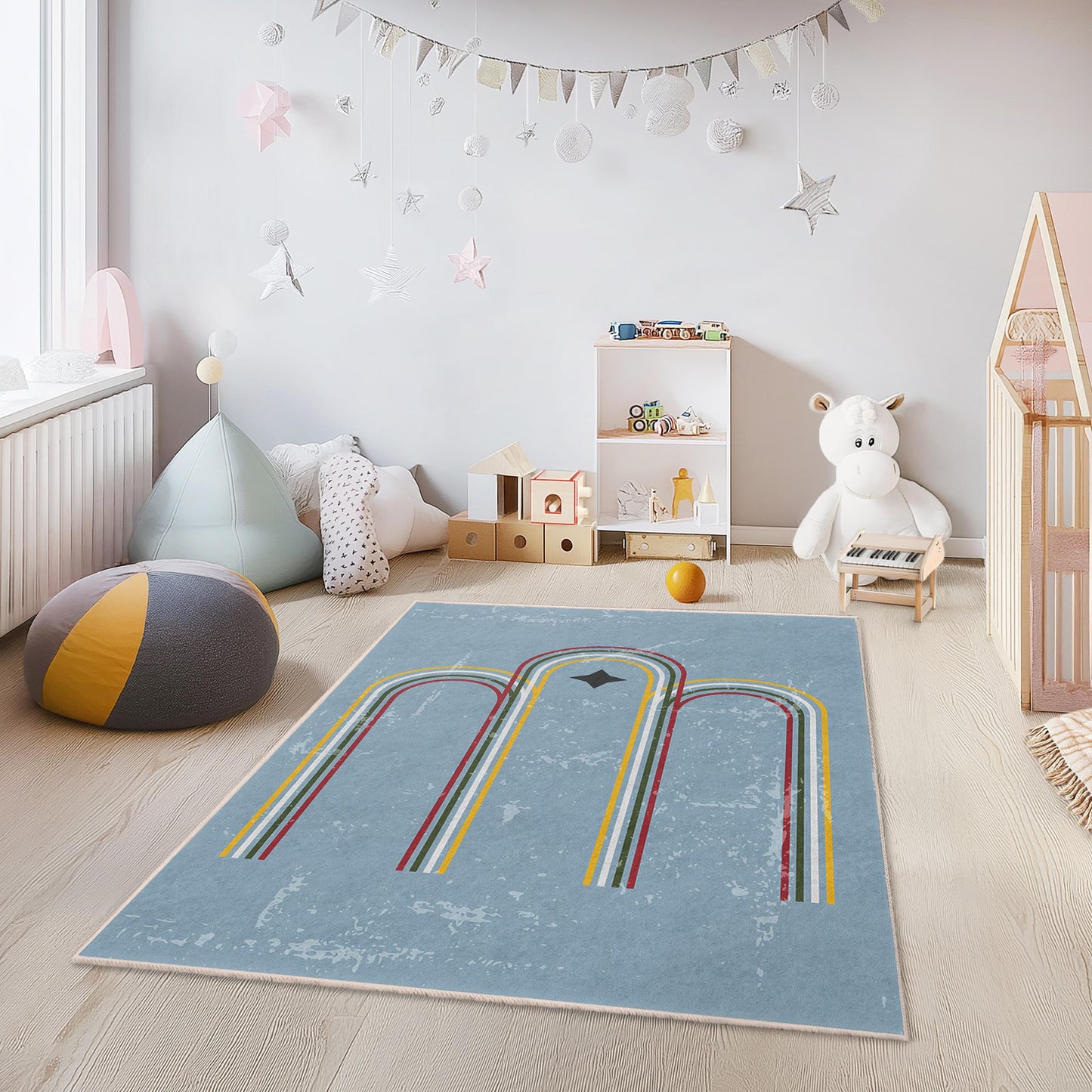 Colorful Arch Design Kids Rectangle Rug, Playroom Carpet, Soft Nursery Rug, Child Room Decor, Fun Geometric Rug