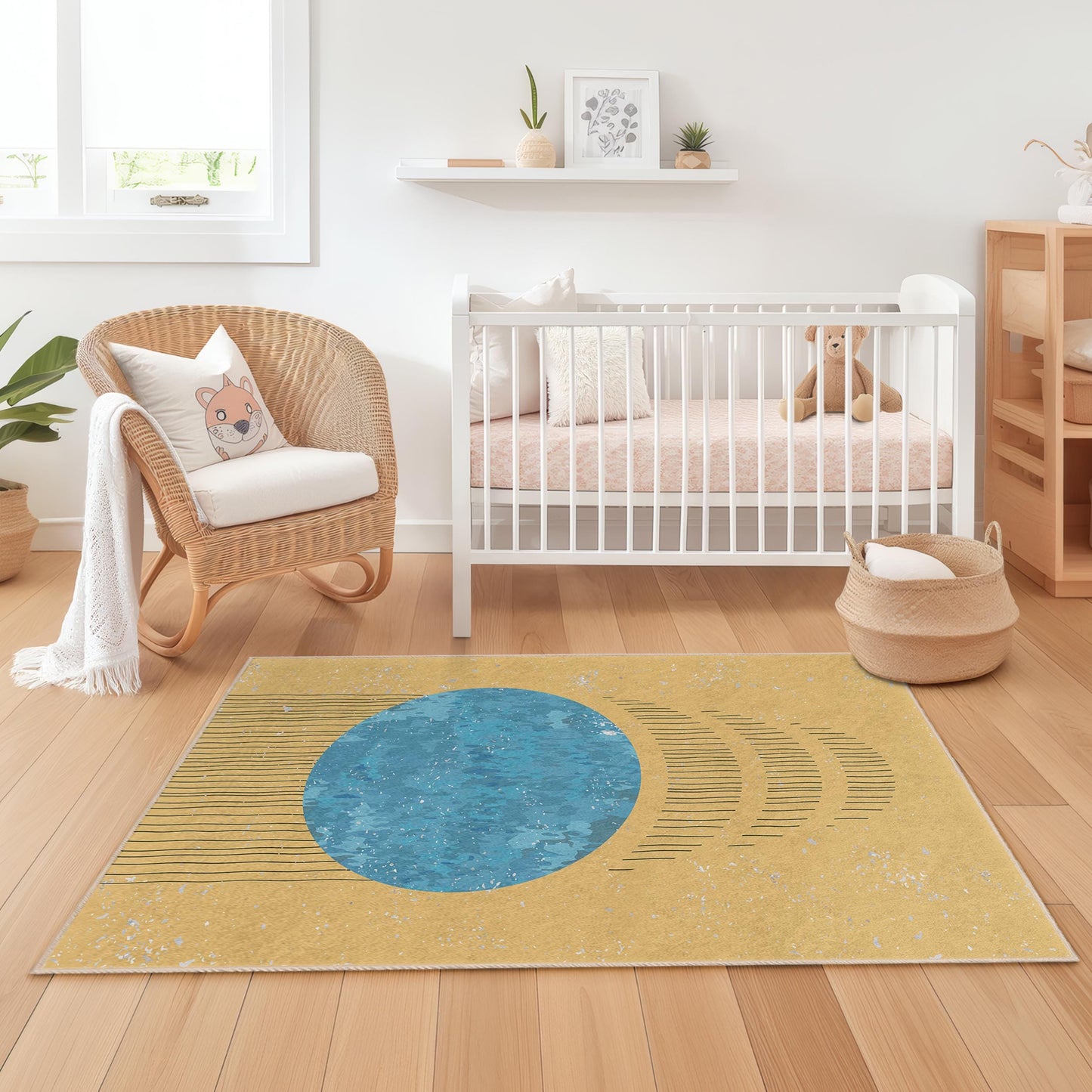 Geometric Pattern Rectangle Kids Rug, Soft Playroom Carpet, Colorful Nursery Rug, Modern Room Decor, Stylish Child's Rug