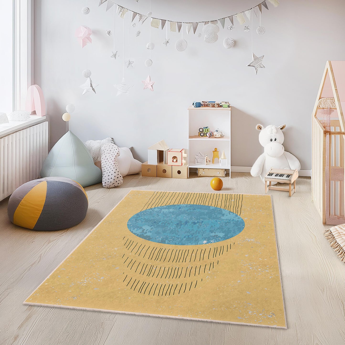 Geometric Pattern Rectangle Kids Rug, Soft Playroom Carpet, Colorful Nursery Rug, Modern Room Decor, Stylish Child's Rug