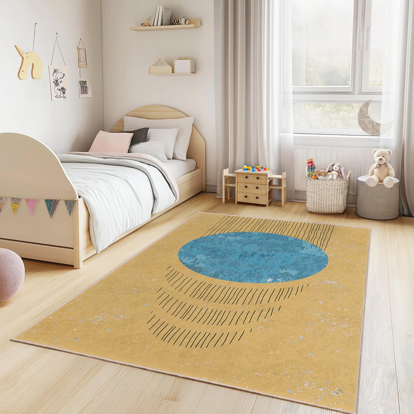 Geometric Pattern Rectangle Kids Rug, Soft Playroom Carpet, Colorful Nursery Rug, Modern Room Decor, Stylish Child's Rug