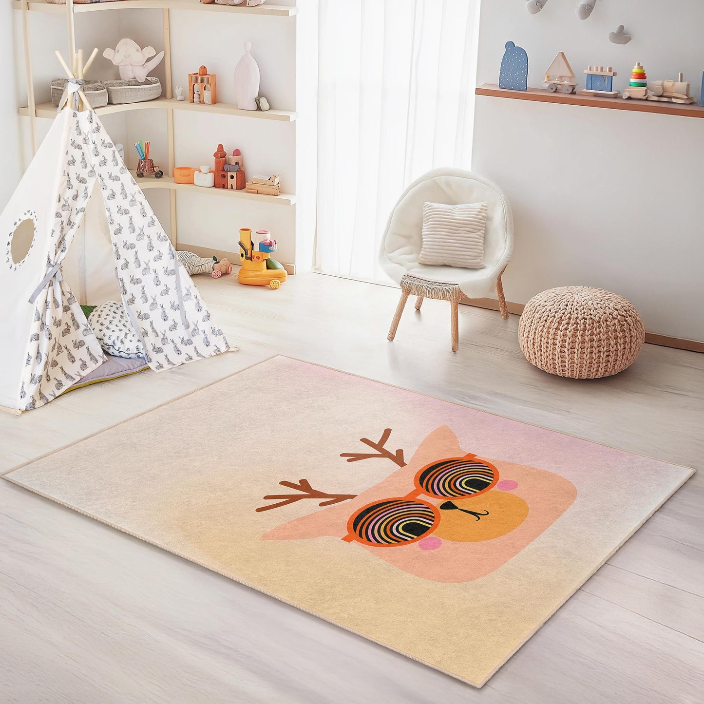 Cute Cartoon Animal Rug for Kids Room, Personalized Rectangular Kids Carpet, Fun Playroom Decor, Soft Nursery Rug, Unique Gift