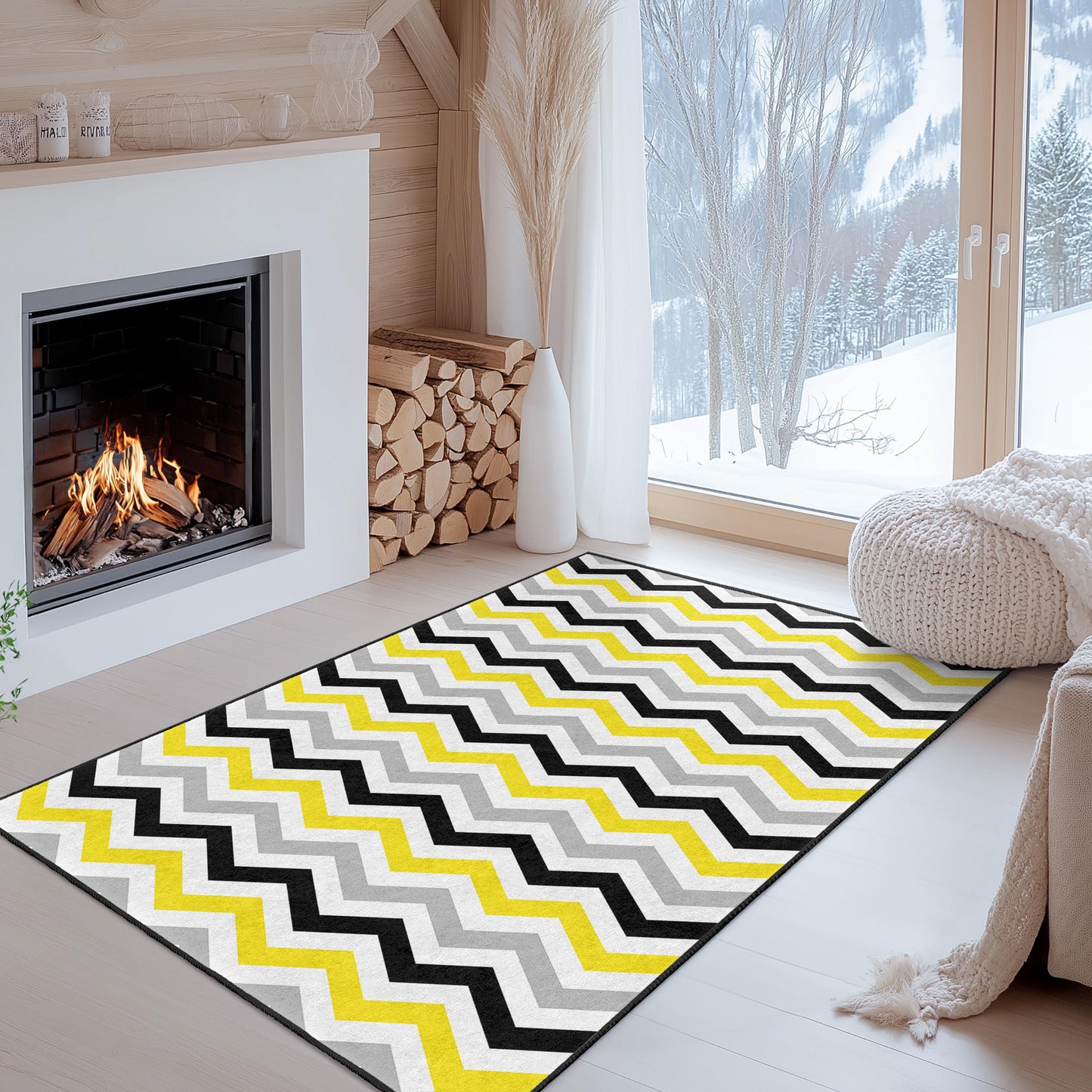 Chevron Pattern Rectangular Rug, Stylish Grey Yellow Black Rug, Modern Area Rug for Home Decor, Living Room Carpet, Contemporary Design