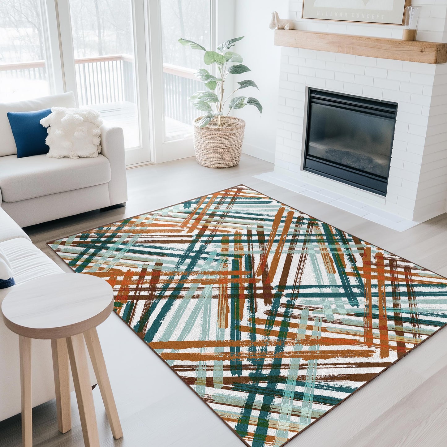 Abstract Geometric Pattern Rectangular Rug, Modern Art Area Rug for Living Room, Bohemian Decor, Stylish Home Rug