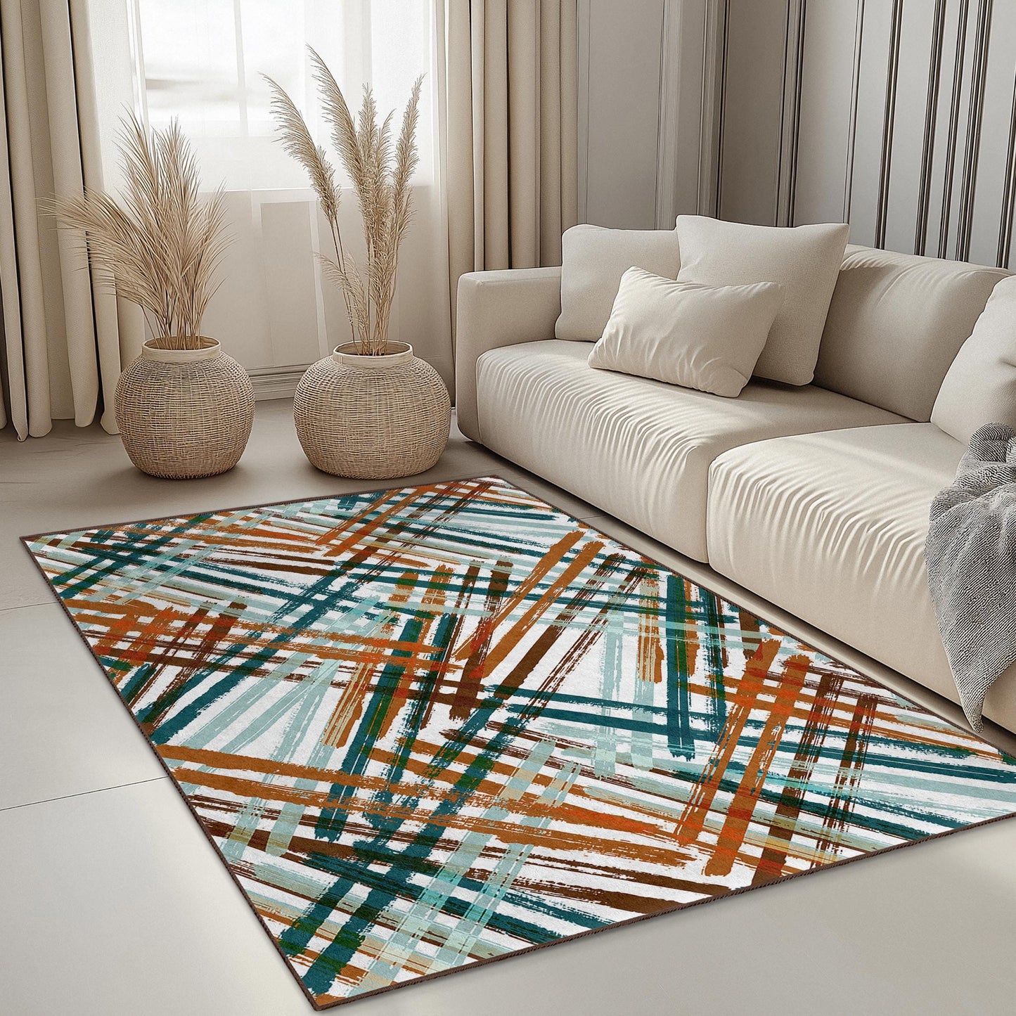 Abstract Geometric Pattern Rectangular Rug, Modern Art Area Rug for Living Room, Bohemian Decor, Stylish Home Rug