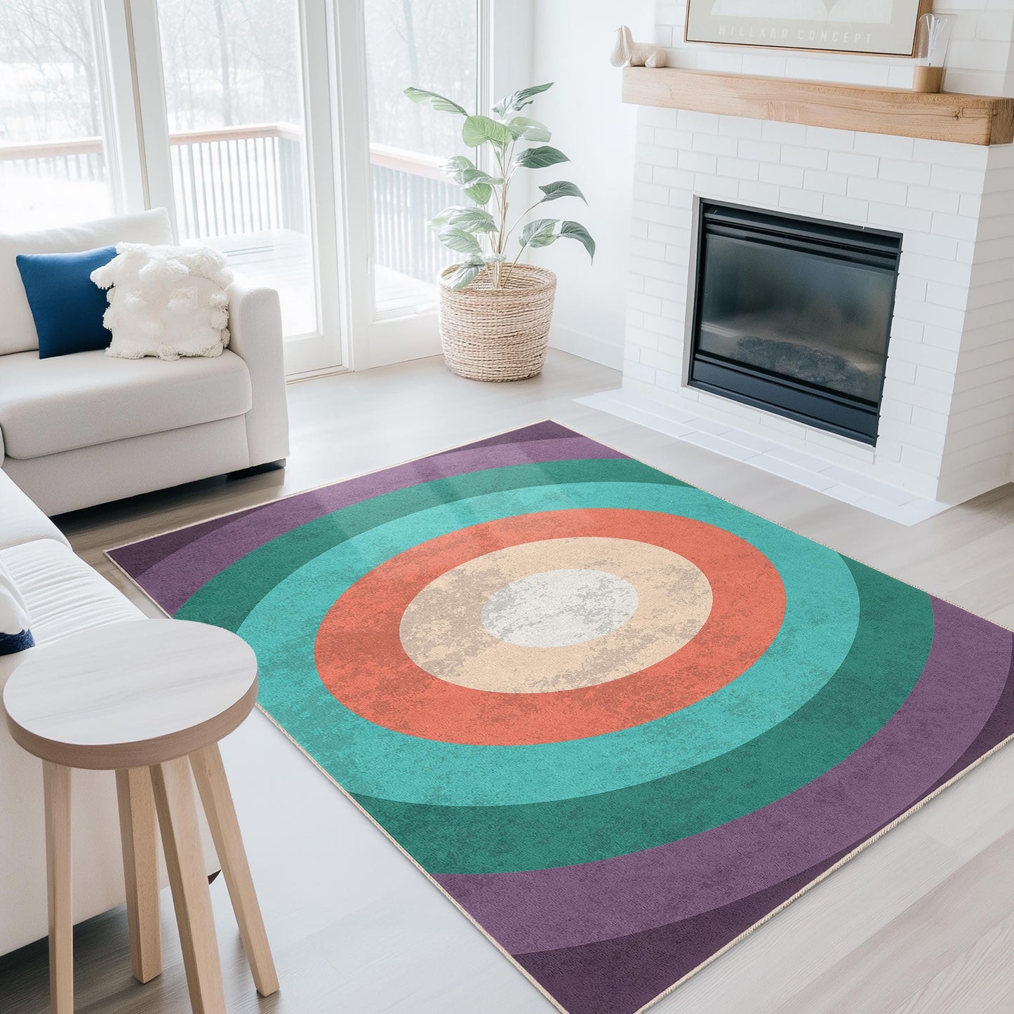 Colorful Circle Pattern Rectangular Rug, Bohemian Style Area Rug, Modern Living Room Carpet, Geometric Design Rug, Home Decor