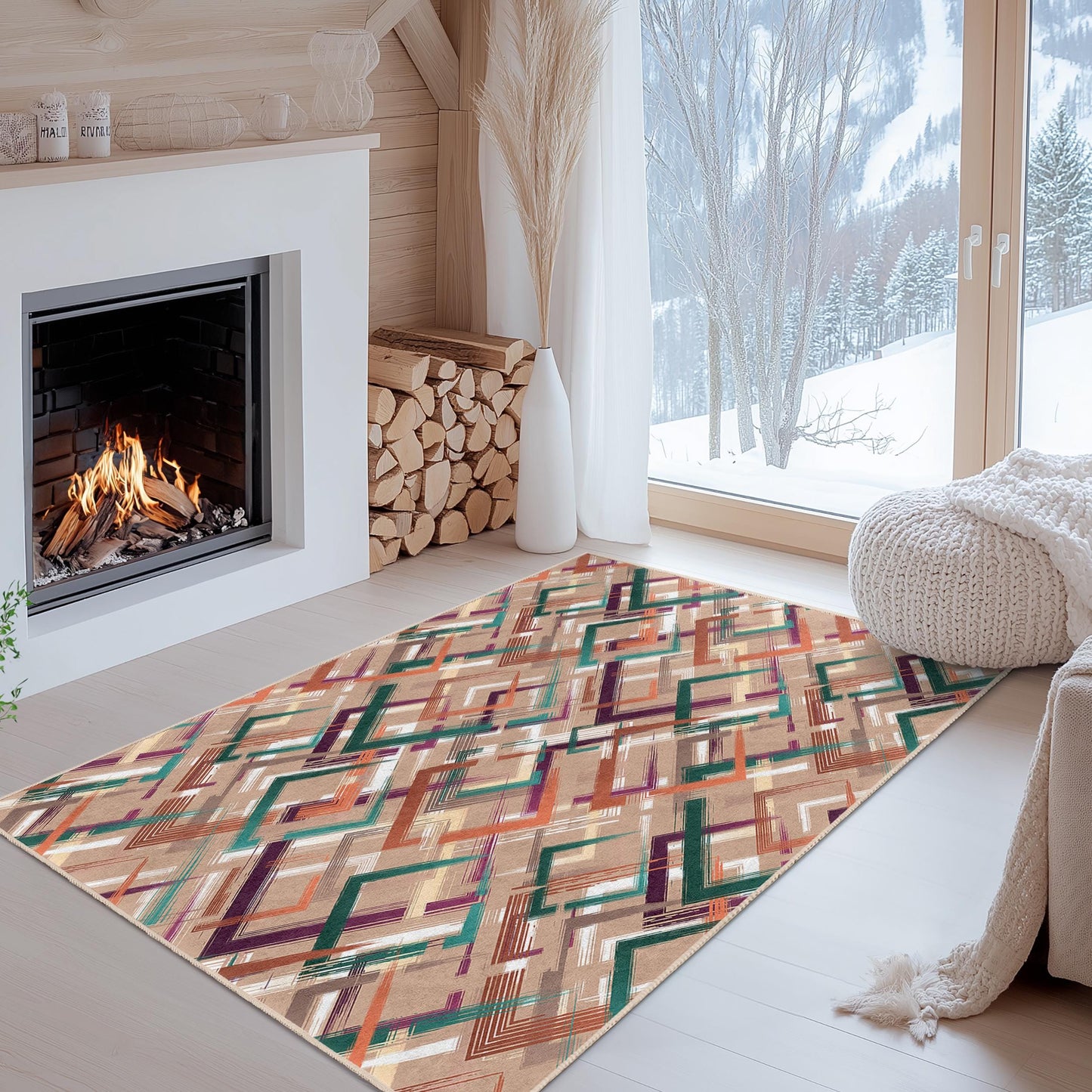 Geometric Pattern Rectangle Area Rug, Modern Design Living Room Carpet, Stylish Home Decor, Geometric Mat for Bedroom,Contemporary Floor Rug