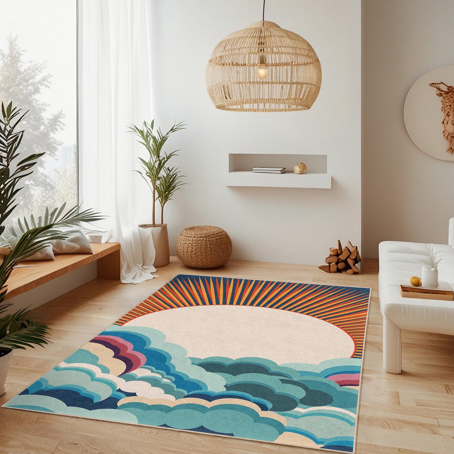 Sunrise Clouds Rectangular Rug, Colorful Cloud Design Area Rug, Home Decor Rug, Living Room Carpet, Boho Style Rug