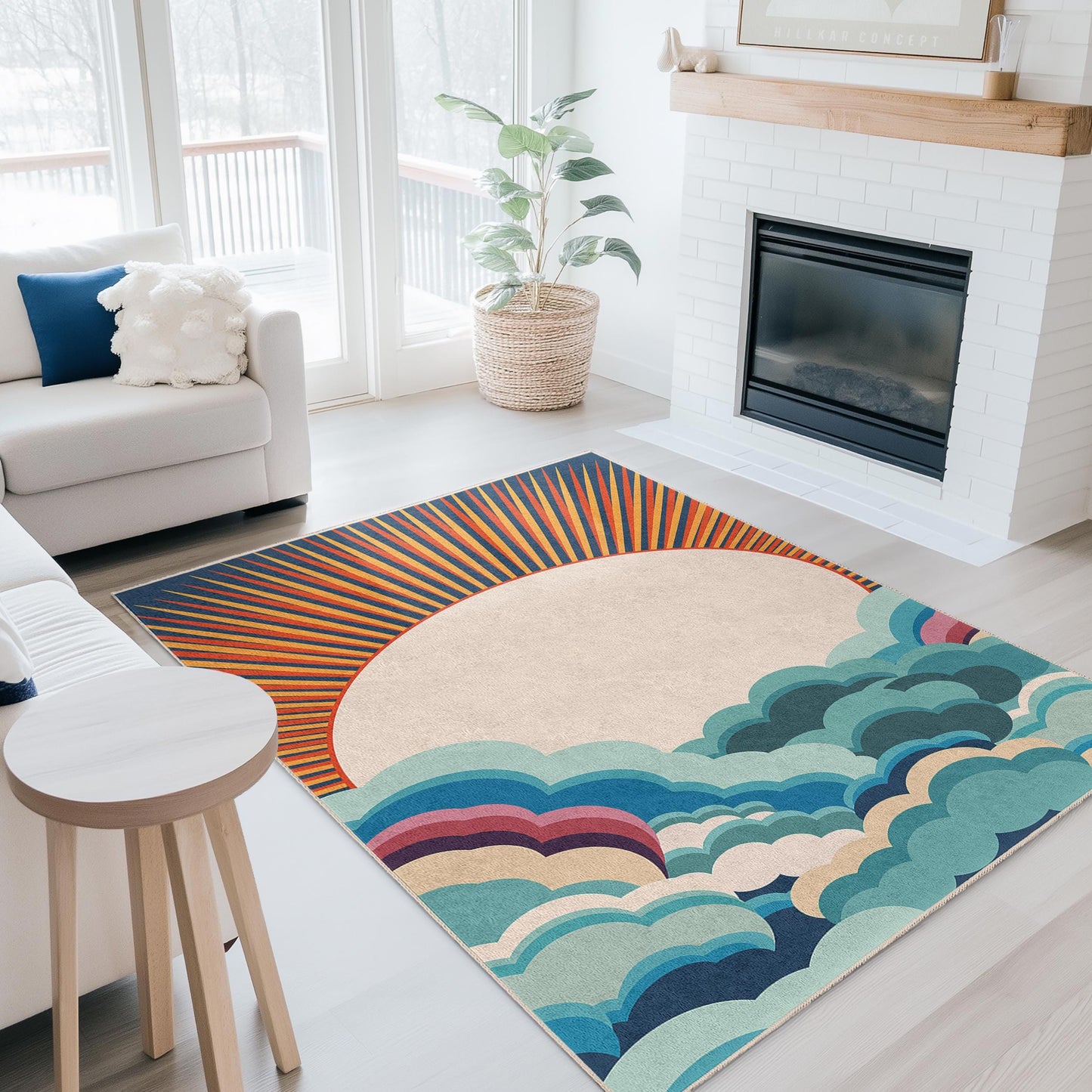 Sunrise Clouds Rectangular Rug, Colorful Cloud Design Area Rug, Home Decor Rug, Living Room Carpet, Boho Style Rug