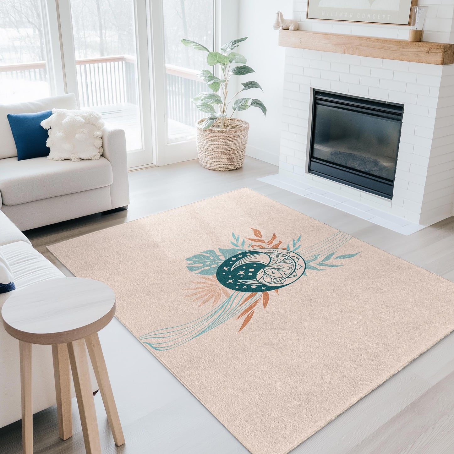 Boho Chic Rectangular Area Rug, Floral Design Carpet, Modern Home Decor, Living Room Rug, Bedroom Mat, Stylish Home Accessory