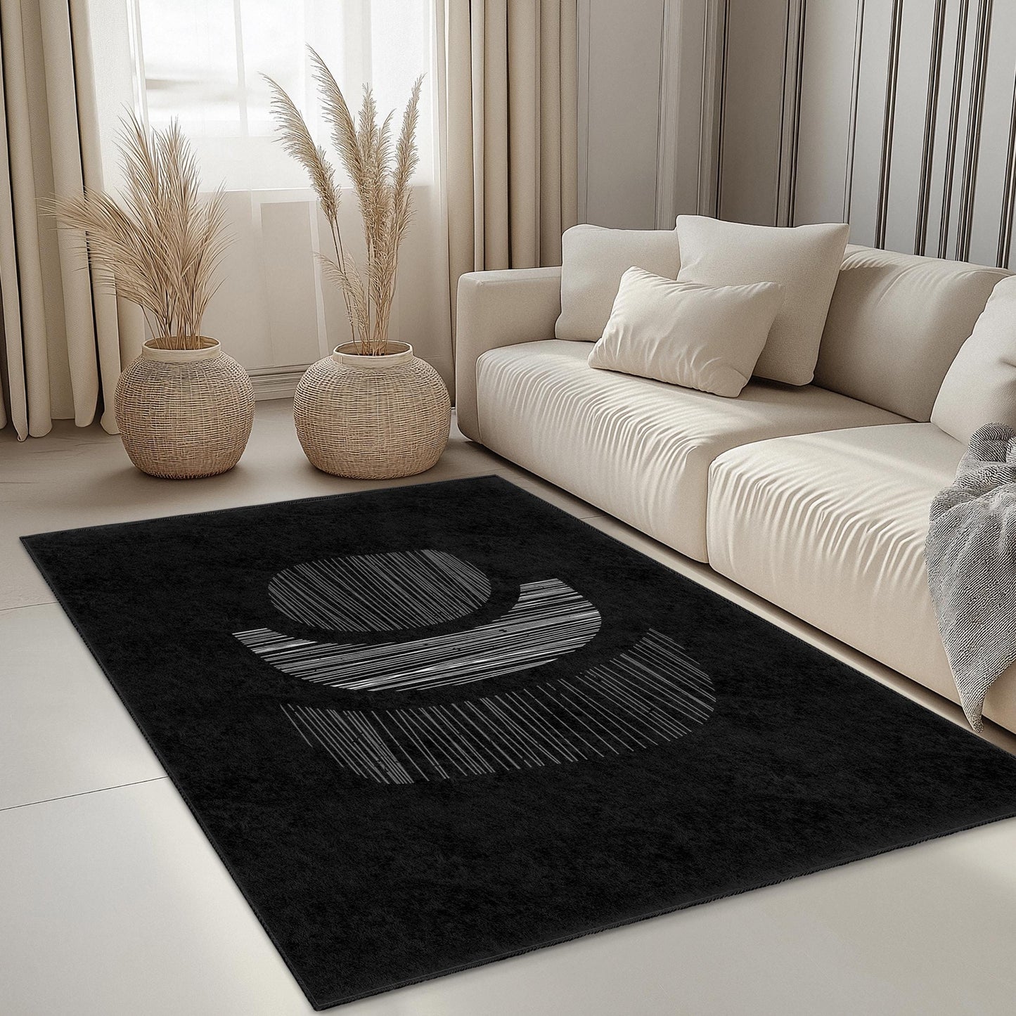 Abstract Black and White Rectangular Rug, Modern Minimalist Carpet, Chic Home Decor, Stylish Area Rug, Unique Floor Mat