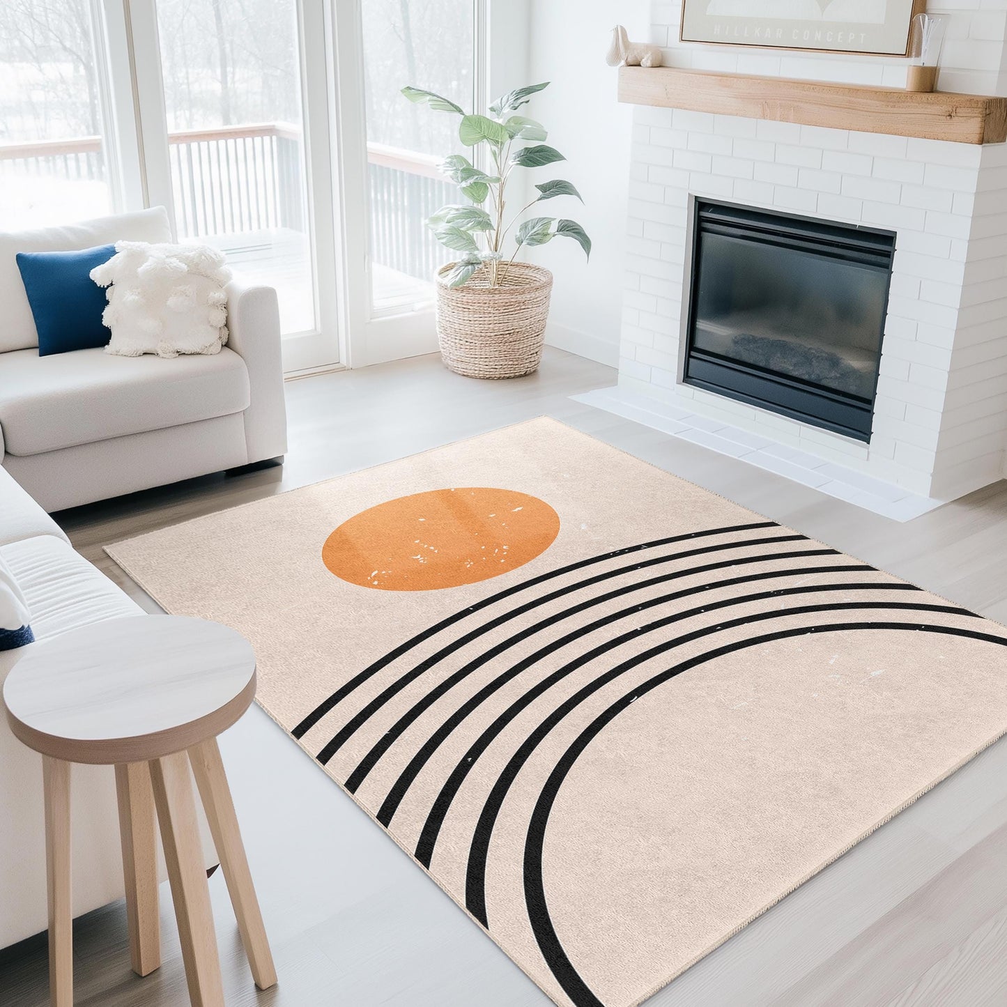 Minimalist Sunset Rainbow Area Rug, Modern Geometric Rectangular Carpet, Stylish Living Room Rug, Soft Decorative Floor Mat