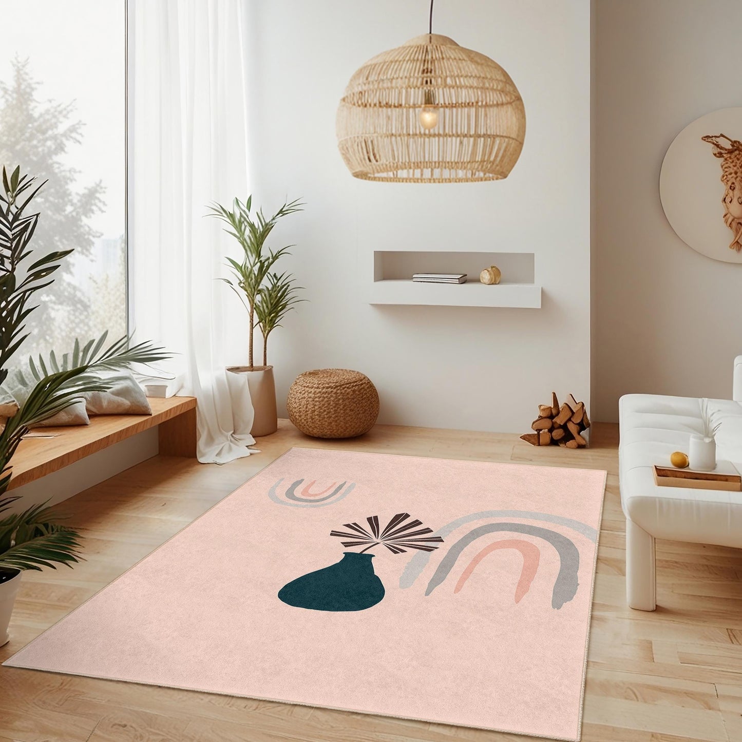 Stylish Abstract Vase Pattern Rectangular Rug, Modern Home Decor, Boho Chic Area Rug, Living Room Carpet, Versatile Floor Mat