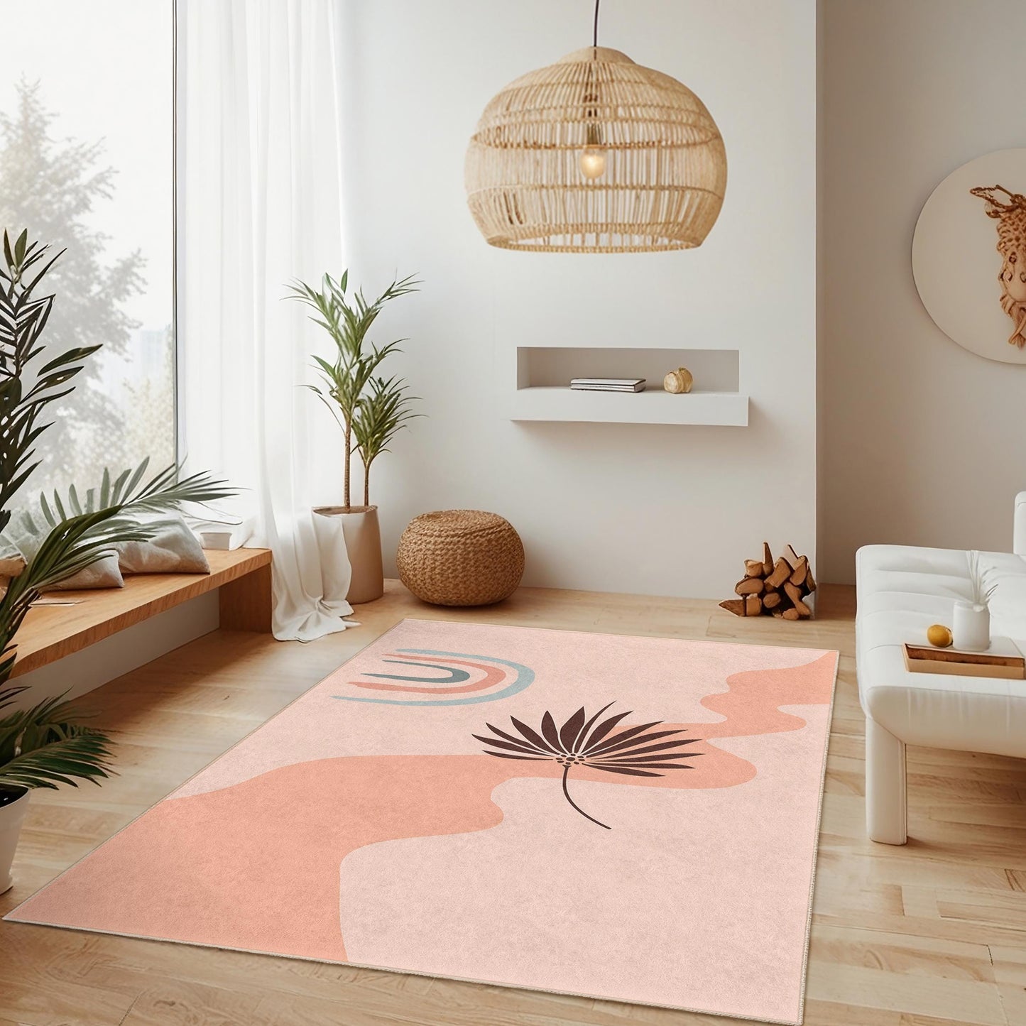 Abstract Leaf Pattern Rectangular Rug, Modern Area Rug for Living Room, Boho Chic Home Decor, Stylish Floor Mat