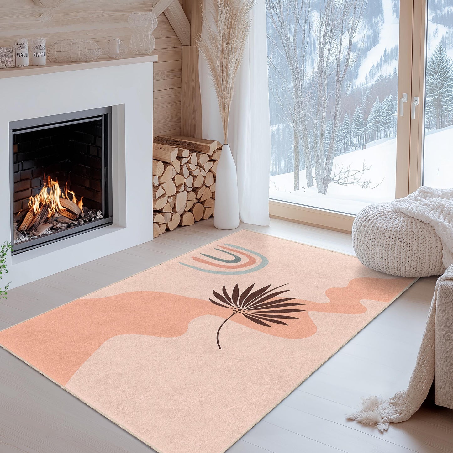 Abstract Leaf Pattern Rectangular Rug, Modern Area Rug for Living Room, Boho Chic Home Decor, Stylish Floor Mat