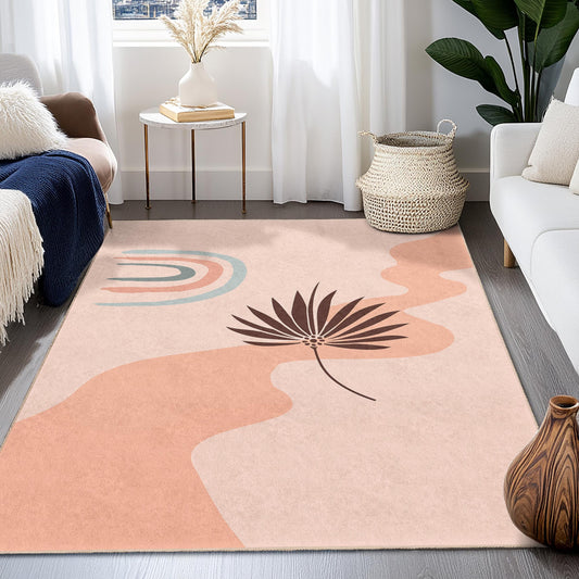Abstract Leaf Pattern Rectangular Rug, Modern Area Rug for Living Room, Boho Chic Home Decor, Stylish Floor Mat
