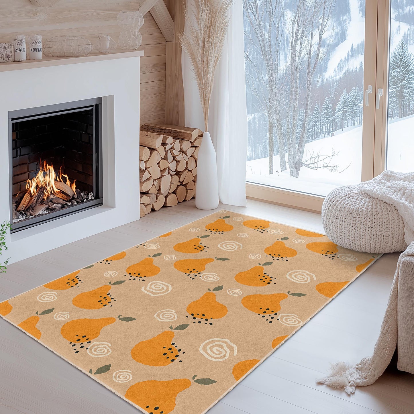Whimsical Pear Design Rug: Colorful Fruit Pattern Decorative Area Rug