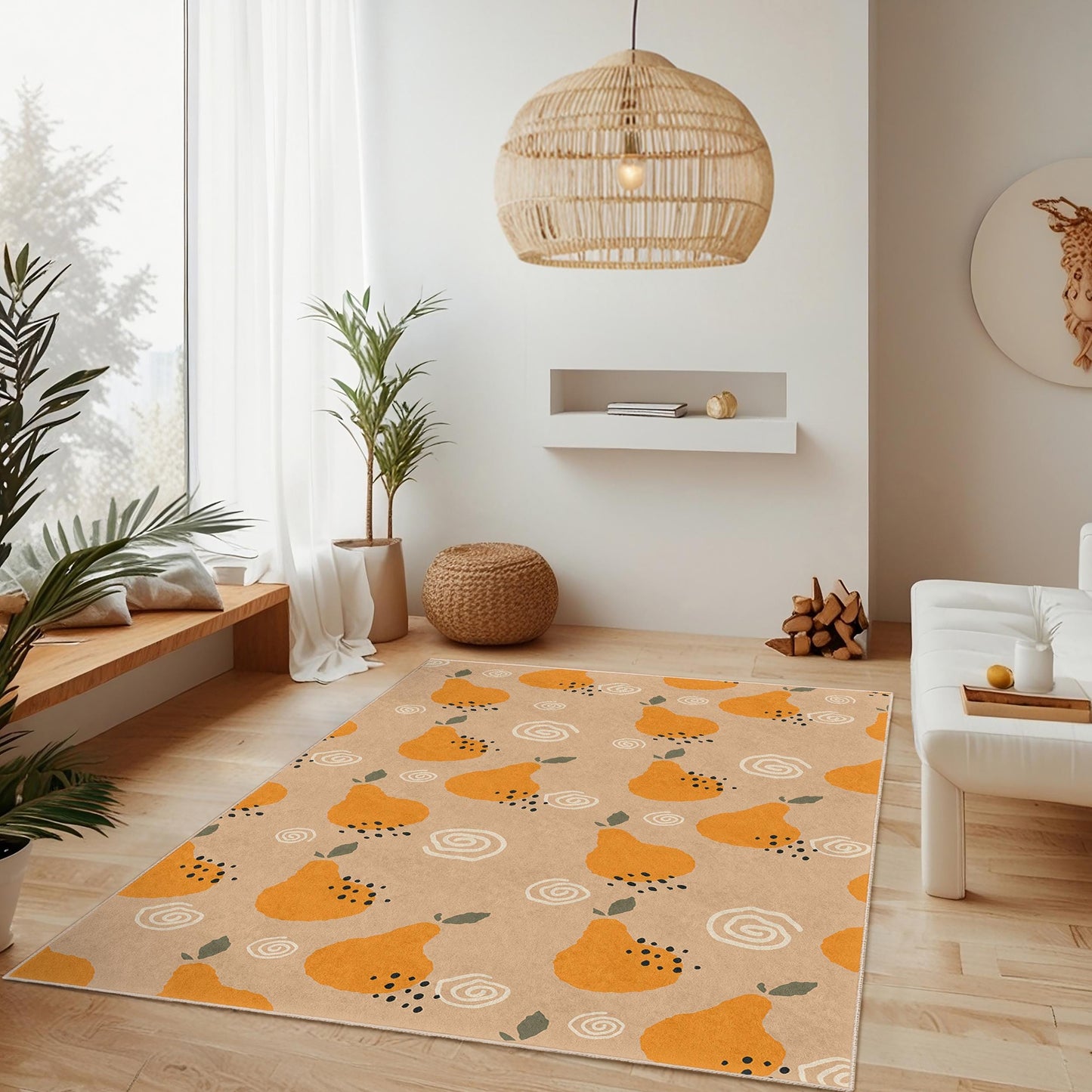 Whimsical Pear Design Rug: Colorful Fruit Pattern Decorative Area Rug