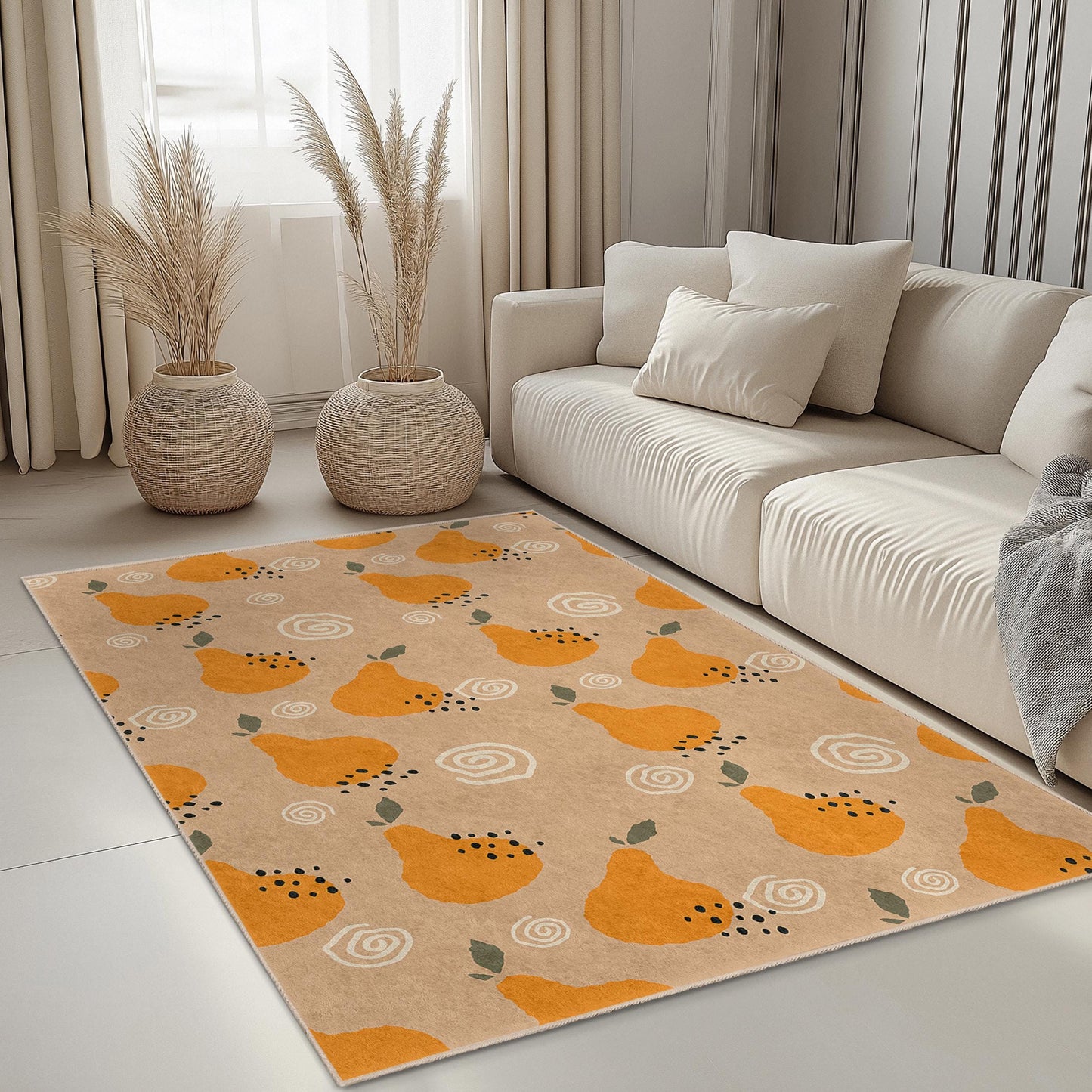 Whimsical Pear Design Rug: Colorful Fruit Pattern Decorative Area Rug