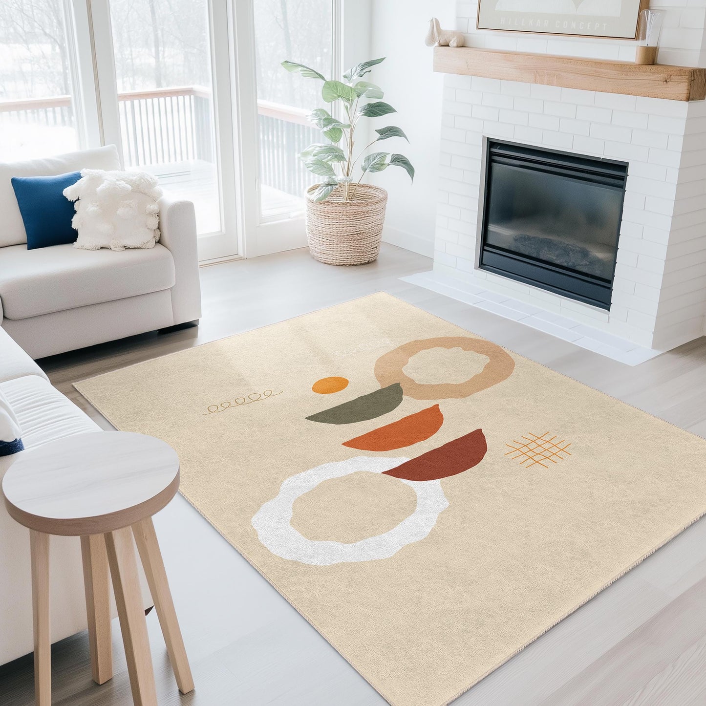 Abstract Geometric Rectangular Area Rug, Modern Boho Style Rug, Living Room Decor, Trendy Home Carpet, Stylish Floor Mat