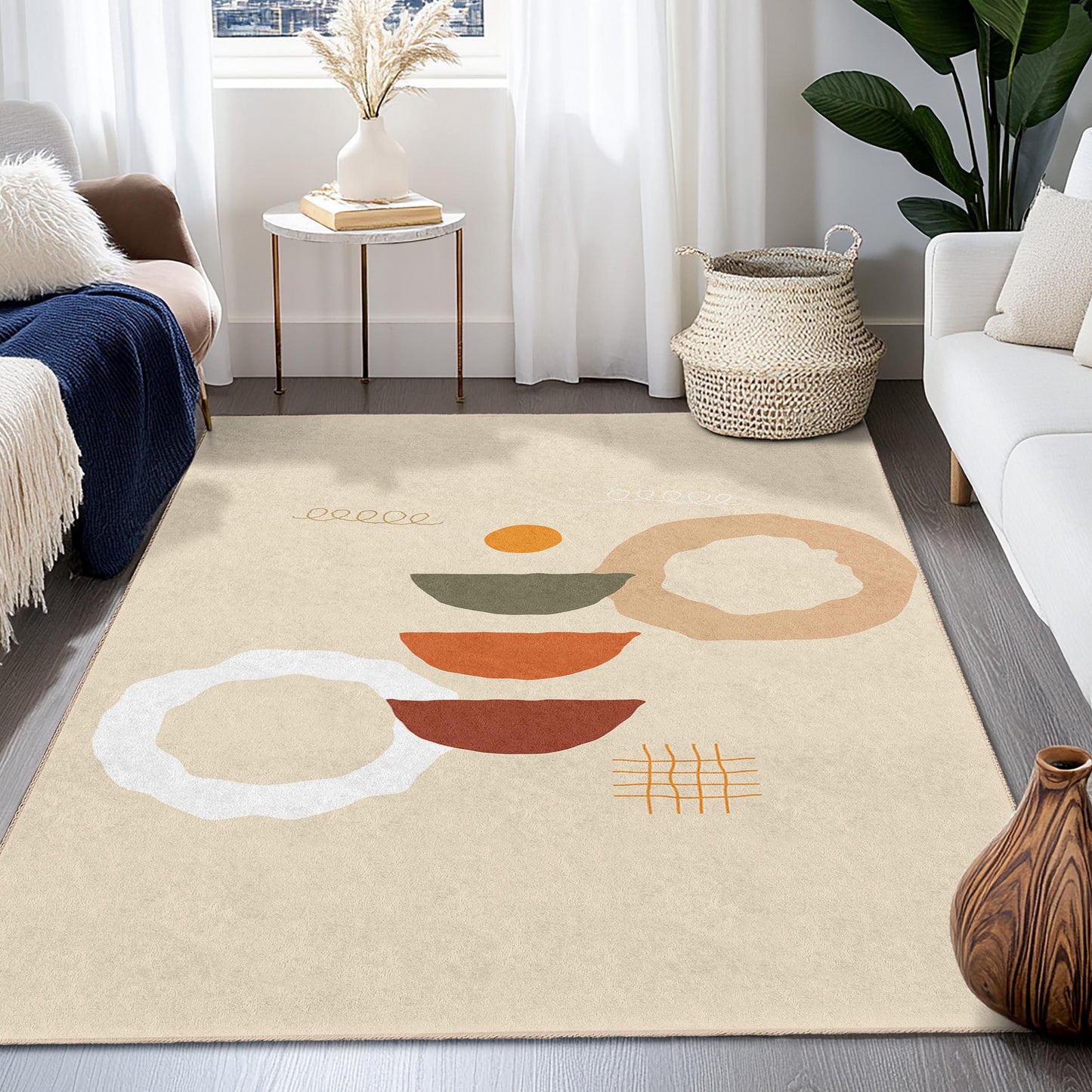 Abstract Geometric Rectangular Area Rug, Modern Boho Style Rug, Living Room Decor, Trendy Home Carpet, Stylish Floor Mat
