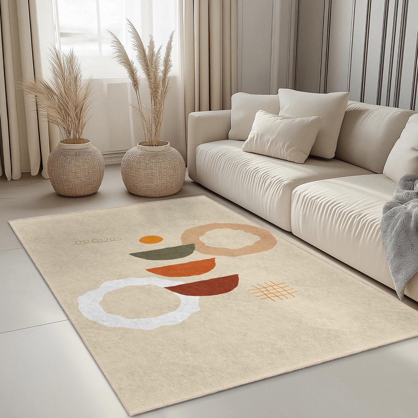 Abstract Geometric Rectangular Area Rug, Modern Boho Style Rug, Living Room Decor, Trendy Home Carpet, Stylish Floor Mat