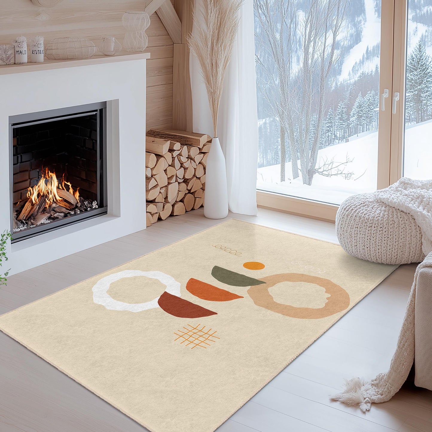 Abstract Geometric Rectangular Area Rug, Modern Boho Style Rug, Living Room Decor, Trendy Home Carpet, Stylish Floor Mat
