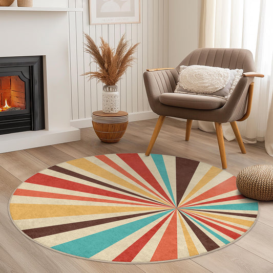 Colorful Radiant Round Area Rug, Modern Circular Carpet, Boho Chic Home Decor, Soft and Cozy Living Room Rug, Unique Design for Any Space