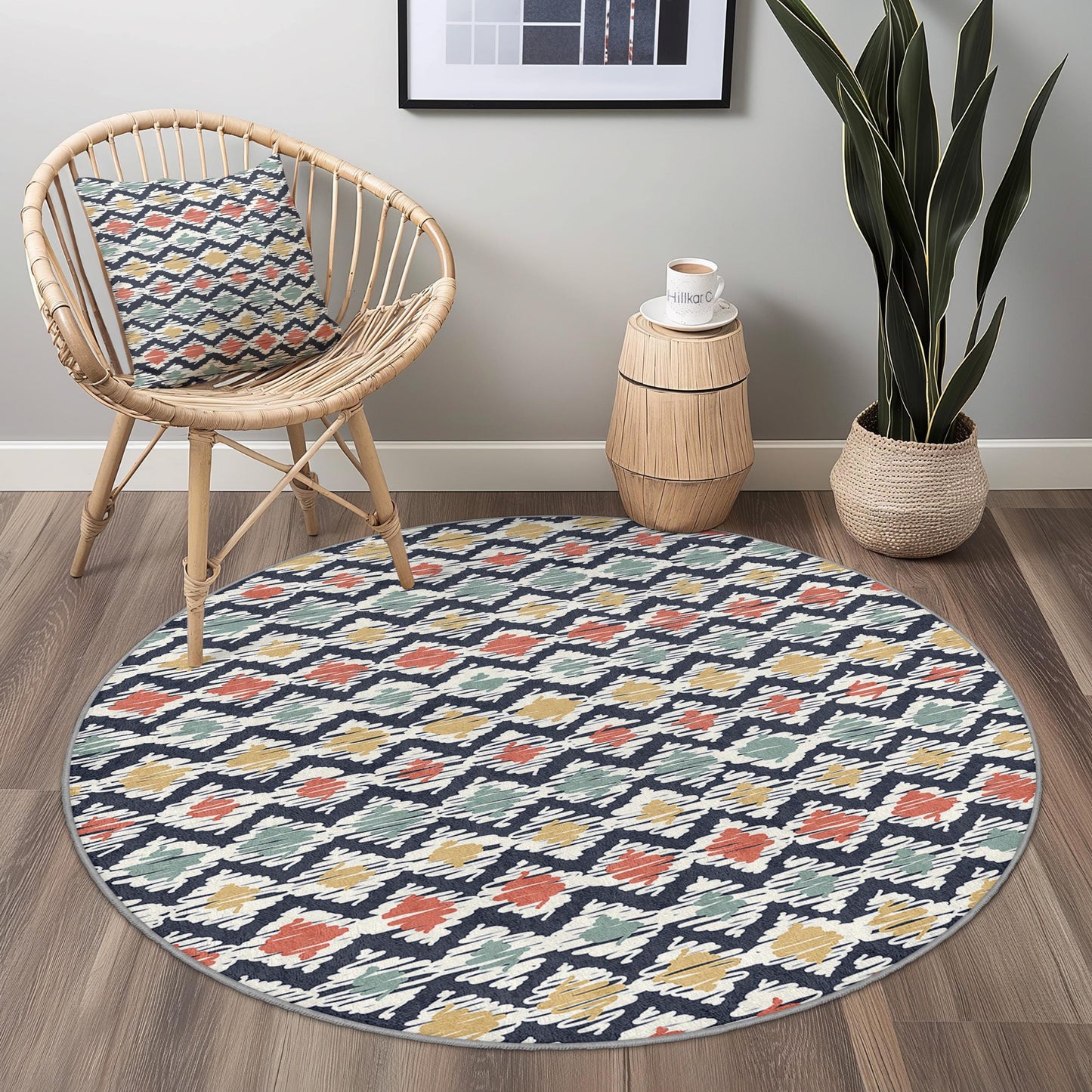 Colorful Geometric Round Area Rug, Modern Round Carpet, Boho Decor, Living Room Rug, Bedroom Accent Rug, Stylish Round Rug