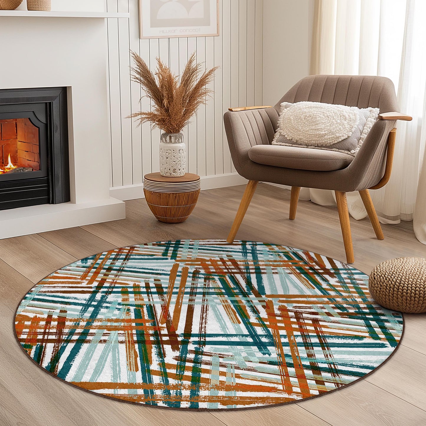 Abstract Round Area Rug, Colorful Geometric Circle Rug, Modern Home Decor, Living Room Carpet, Bohemian Round Mat