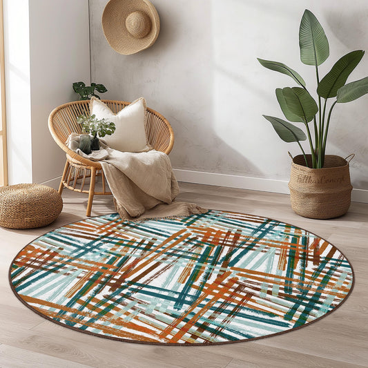 Abstract Round Area Rug, Colorful Geometric Circle Rug, Modern Home Decor, Living Room Carpet, Bohemian Round Mat