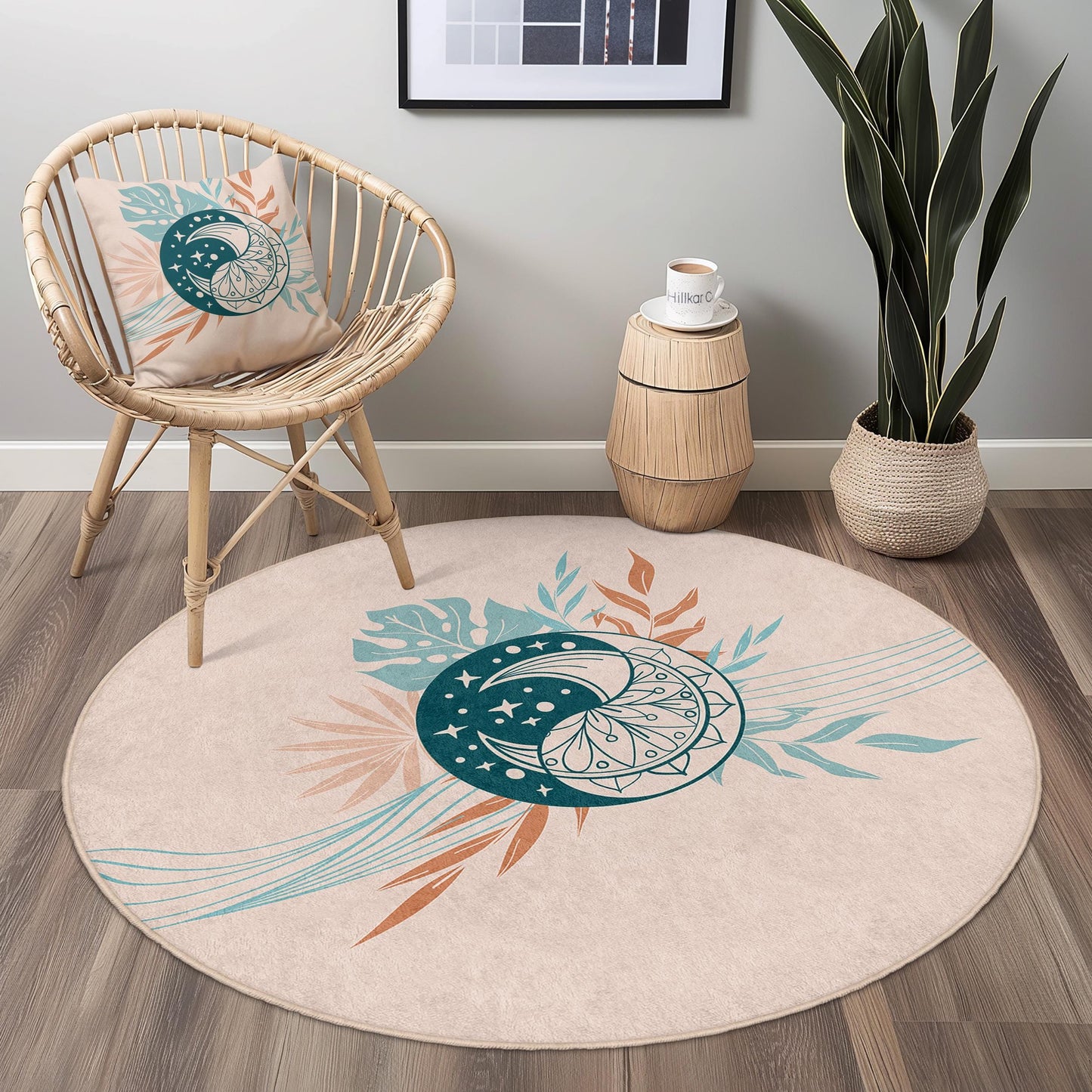 Bohemian Round Area Rug, Floral Circle Rug, Soft Decorative Rug, Living Room Carpet, Modern Home Decor, Round Floor Mat