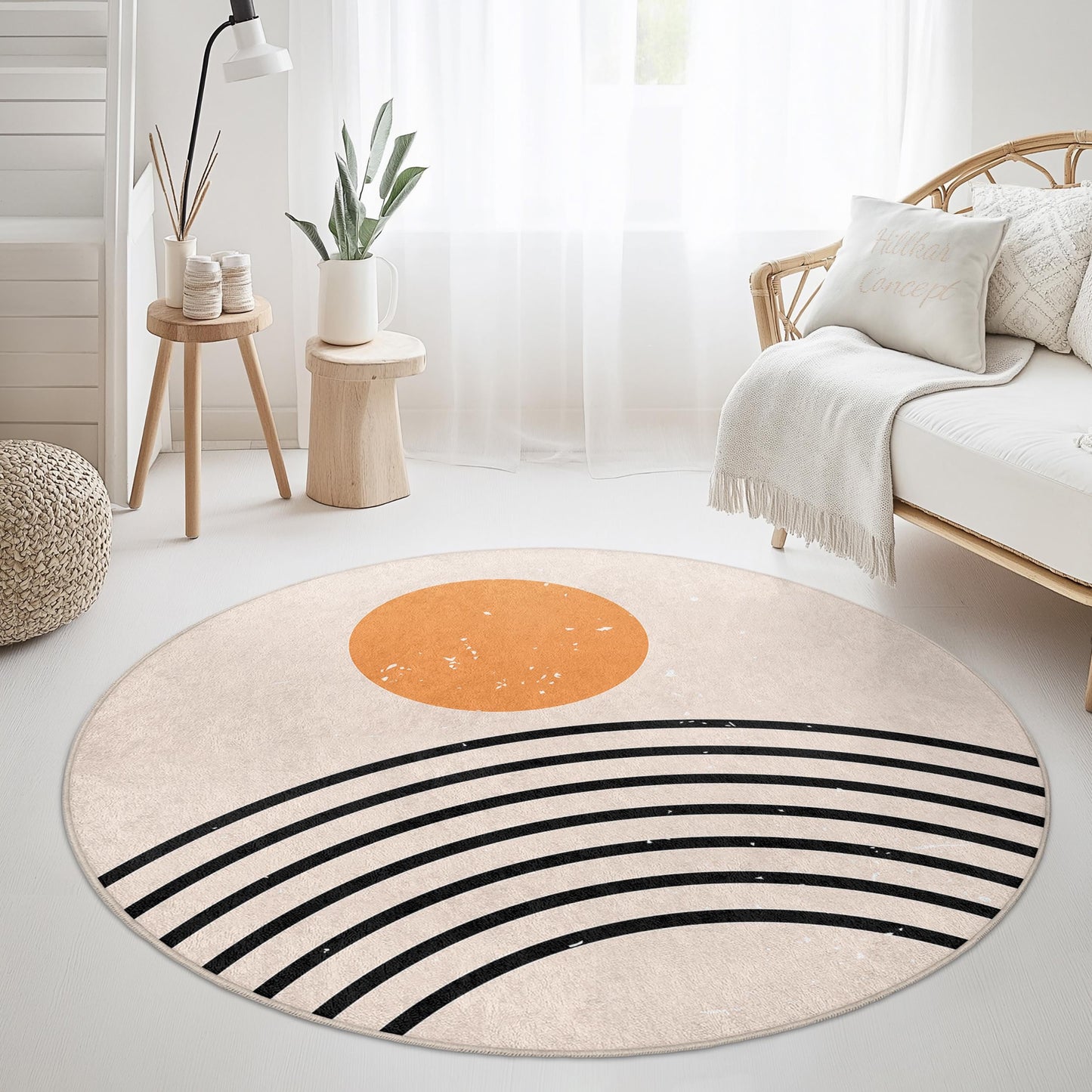 Sunrise Rainbow Circle Rug, Boho Round Area Rug, Modern Home Decor, Living Room Mat, Soft Round Carpet, Cozy Bedroom Accessory