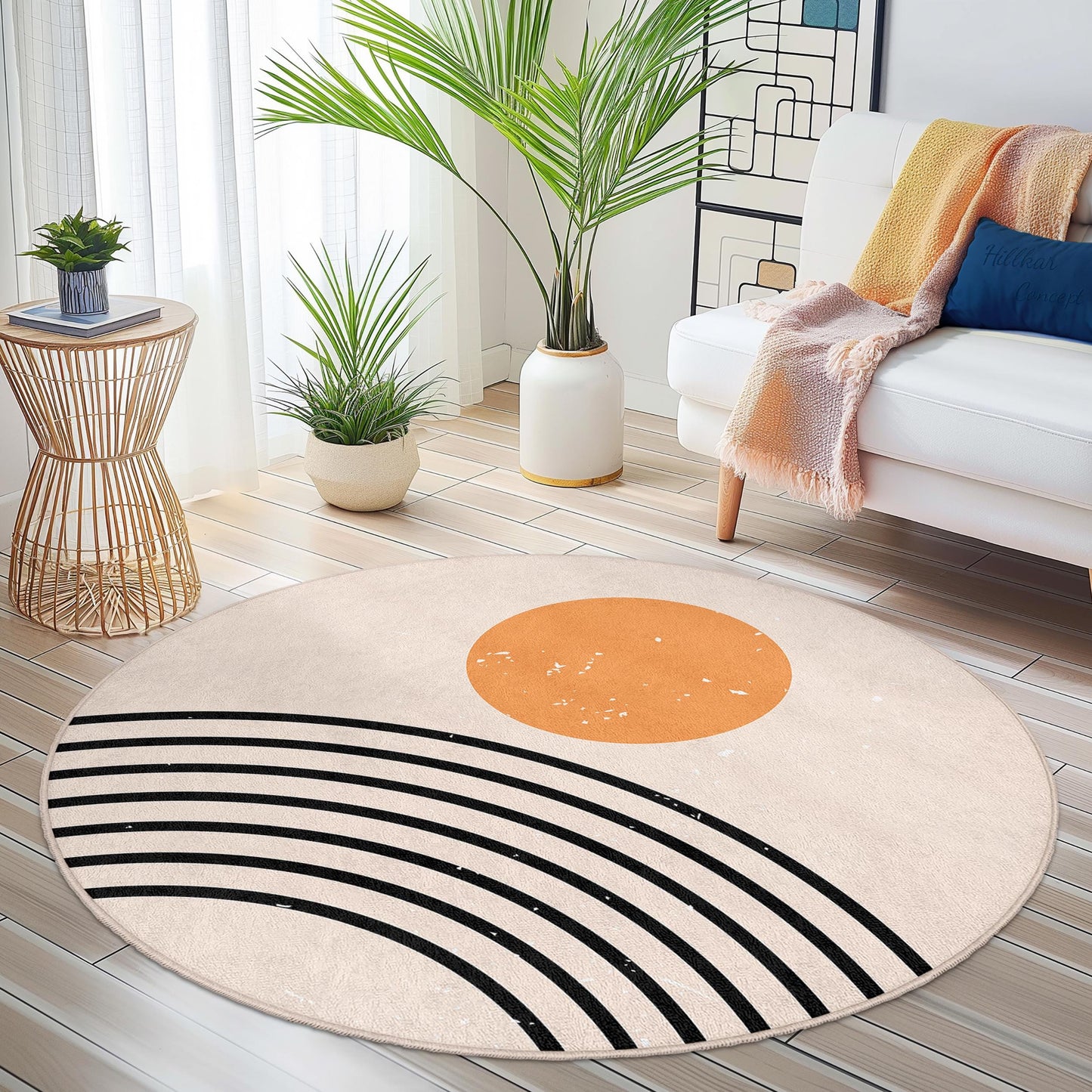 Sunrise Rainbow Circle Rug, Boho Round Area Rug, Modern Home Decor, Living Room Mat, Soft Round Carpet, Cozy Bedroom Accessory