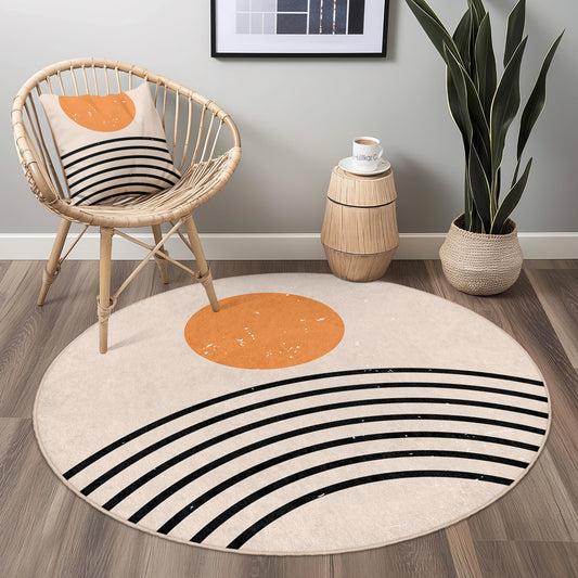 Sunrise Rainbow Circle Rug, Boho Round Area Rug, Modern Home Decor, Living Room Mat, Soft Round Carpet, Cozy Bedroom Accessory