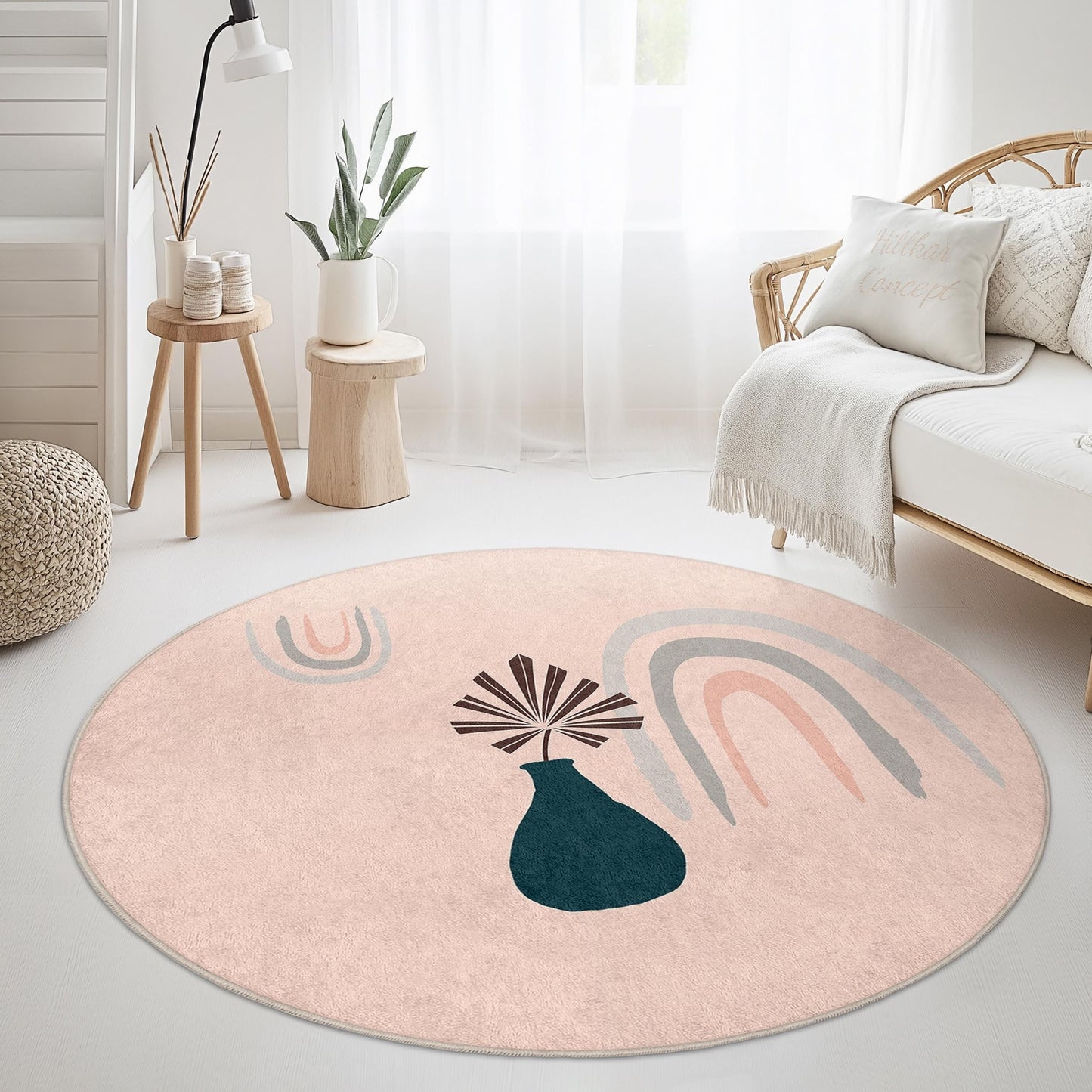 Abstract Rainbow Design Round Rug, Bohemian Style Area Rug, Modern Circle Carpet for Home Decor, Soft Round Mat for Living Room