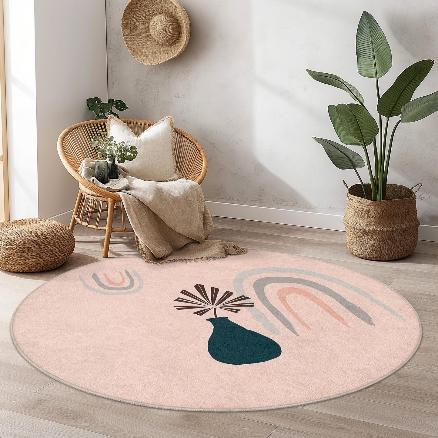 Abstract Rainbow Design Round Rug, Bohemian Style Area Rug, Modern Circle Carpet for Home Decor, Soft Round Mat for Living Room
