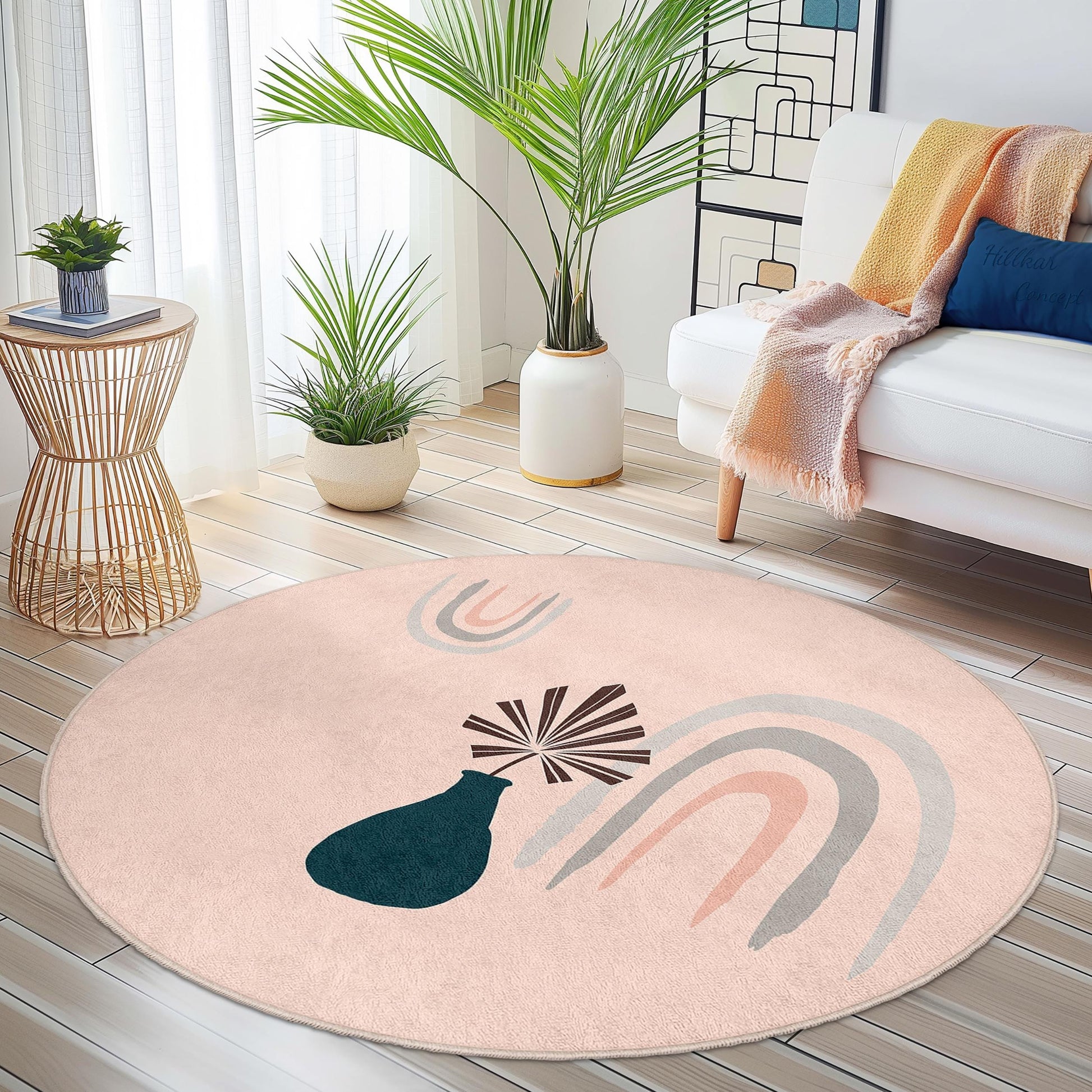 Abstract Rainbow Design Round Rug, Bohemian Style Area Rug, Modern Circle Carpet for Home Decor, Soft Round Mat for Living Room