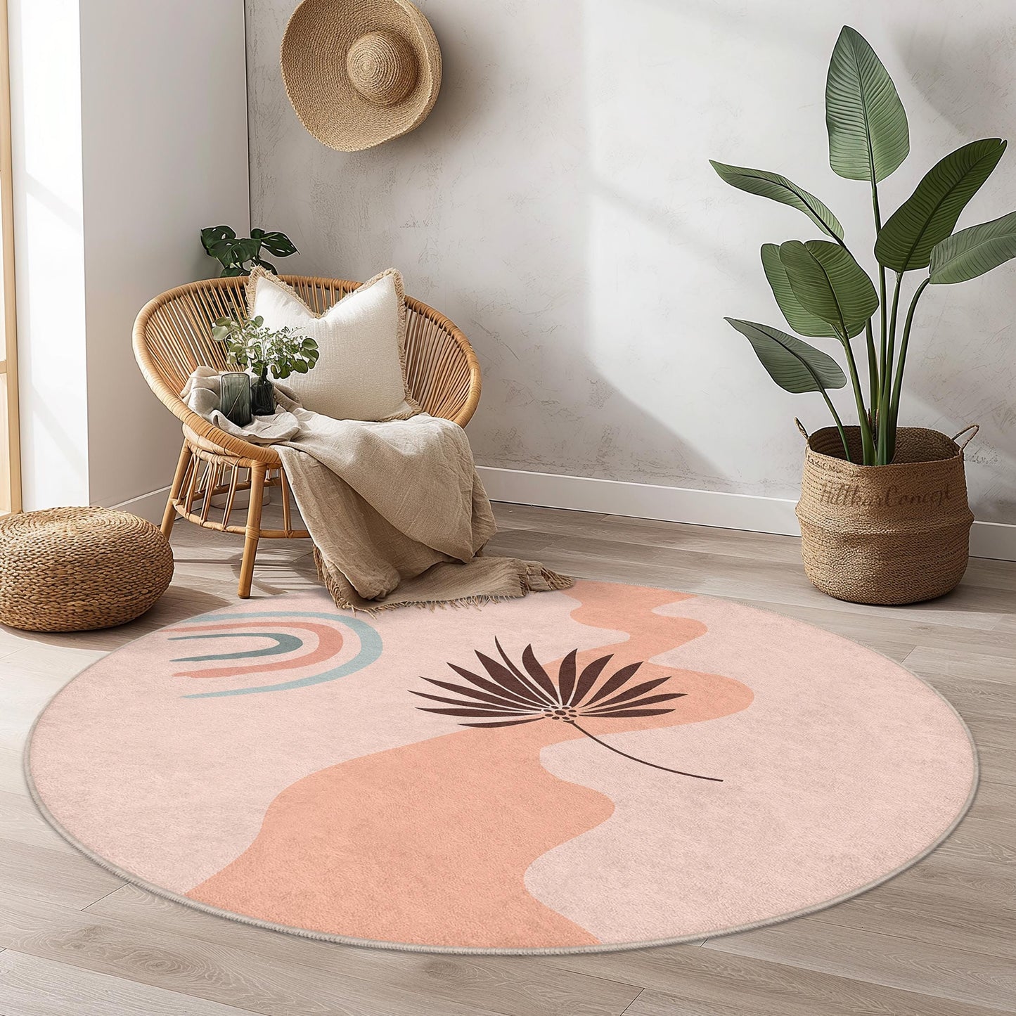 Abstract Round Area Rug, Modern Circular Floor Decor, Bohemian Style Rug for Living Room, Bedroom, and Office, Soft Touch Carpet