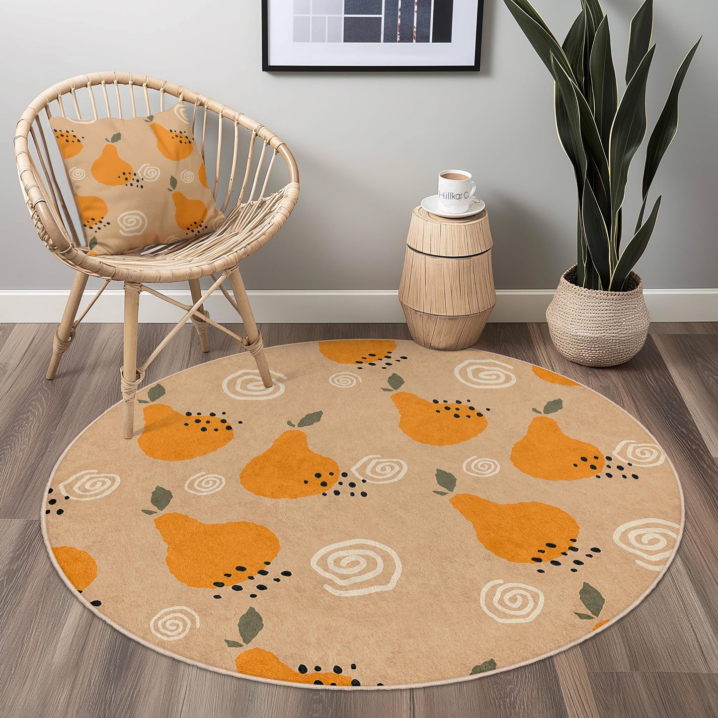 Whimsical Pear Pattern Round Area Rug, Modern Decorative Round Rug, Soft Living Room Rug, Unique Round Carpet for Home Decor