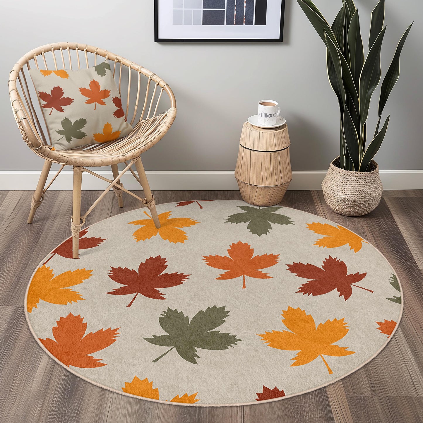 Autumn Leaves Round Area Rug, Fall Decor Carpet, Leaf Pattern Rug for Home, Cozy Living Room Rug, Seasonal Round Rug