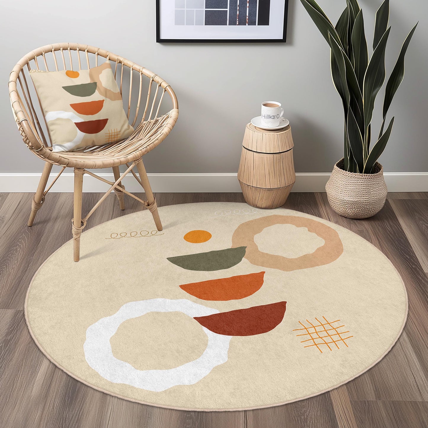 Boho Chic Round Area Rug, Abstract Pattern Circle Rug, Modern Home Decor, Living Room Carpet, Soft Round Floor Mat