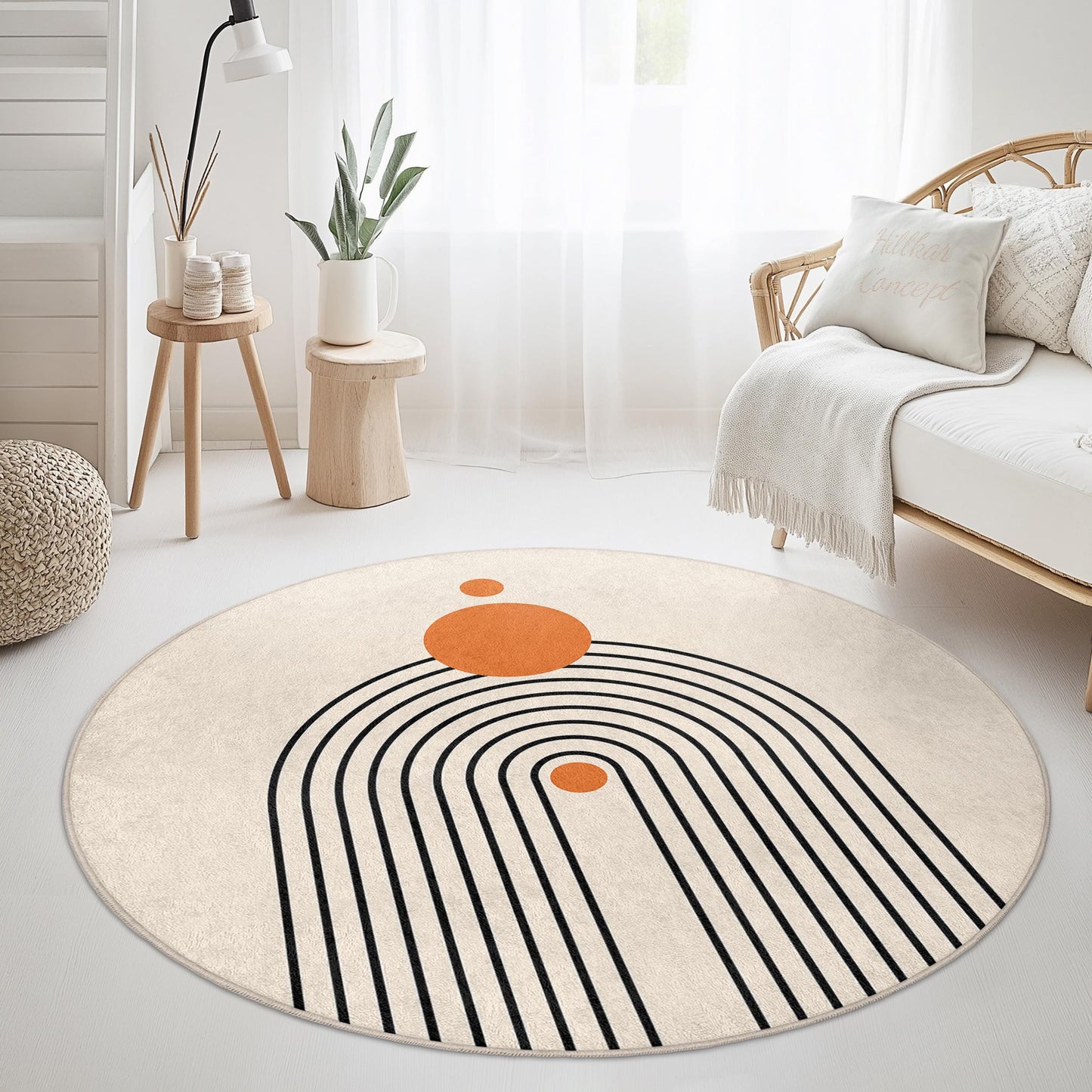 Modern Circle Area Rug, Abstract Circular Design, Round Ethnic Style Carpet, Decorative Floor Mat for Living Room, Bedroom, and Office