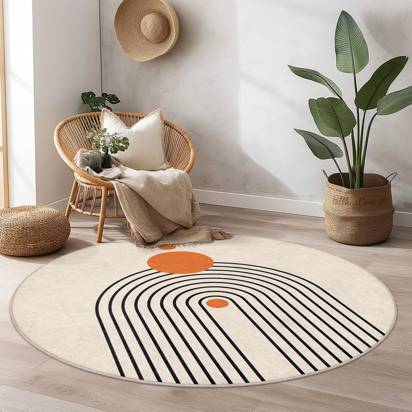 Modern Circle Area Rug, Abstract Circular Design, Round Ethnic Style Carpet, Decorative Floor Mat for Living Room, Bedroom, and Office