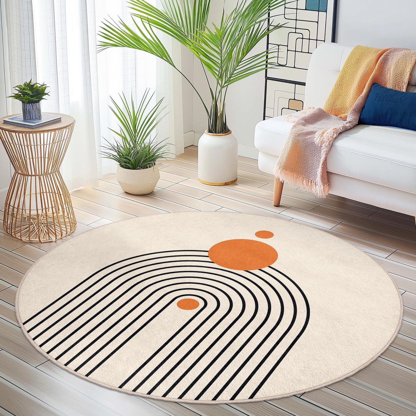 Modern Circle Area Rug, Abstract Circular Design, Round Ethnic Style Carpet, Decorative Floor Mat for Living Room, Bedroom, and Office