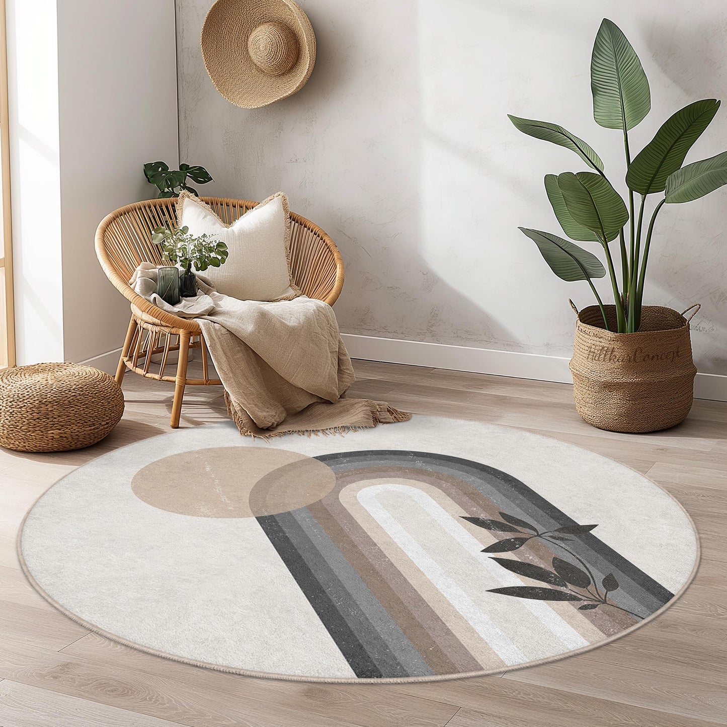 Rainbow Arch Round Rug, Modern Round Area Rug, Boho Chic Home Decor, Living Room Carpet, Stylish Round Rug, Unique Floor Mat