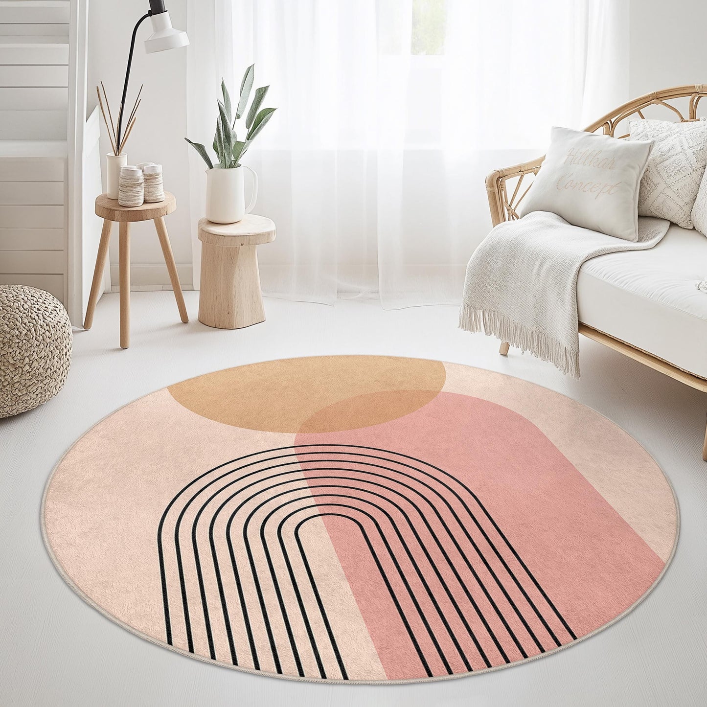 Minimalist Rainbow Round Area Rug, Modern Abstract Circle Carpet, Cozy Living Room Rug, Boho Decor, Round Floor Mat